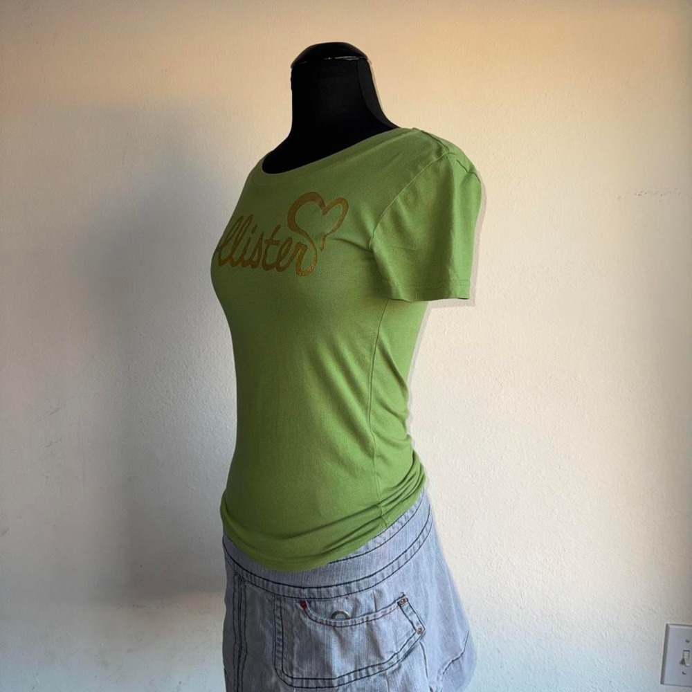 Hollister Y2K Green Glitter Logo Graphic Tee Cute Coquette Vintage 2000s S - Picture 3 of 6